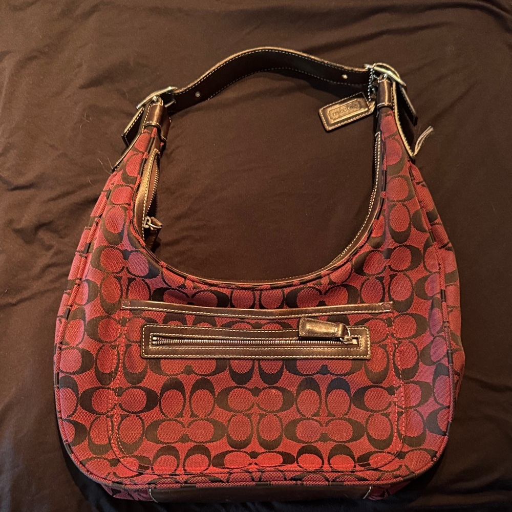 Coach Red and Brown Hobo Bag